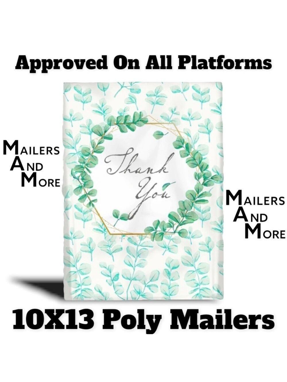 25 10X13 Poly Mailers Green Laurel Thank You Flat Shipping Envelopes - Picture 10 of 12